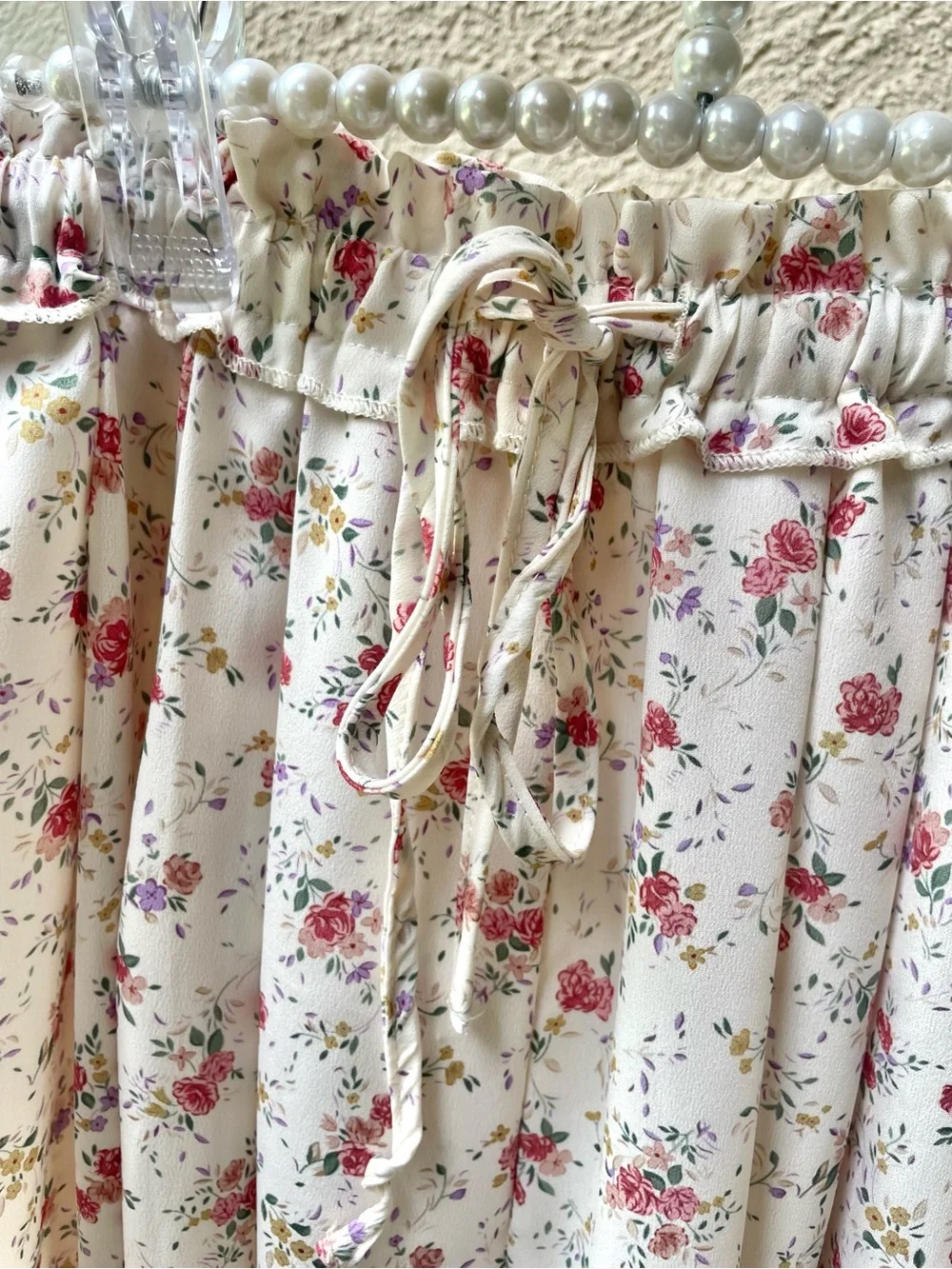 Cottagecore floral pantaloon style pants with lace hem